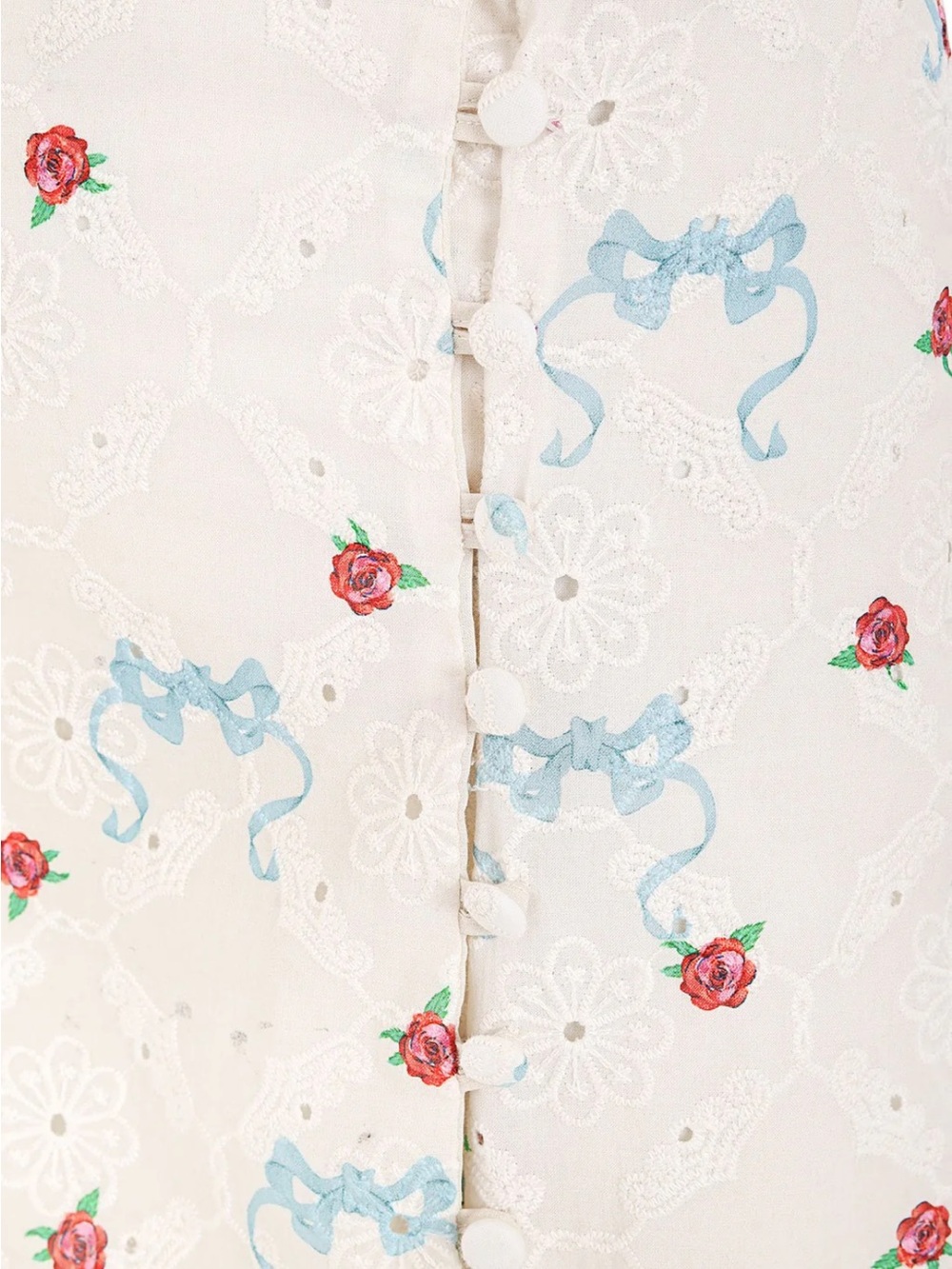 Agua Bendita White Eyelet Maxi Skirt with Blue & Red Floral Motif - Picture 4 of 10